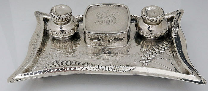 Tiffany antique sterling silver inkwell stamp box